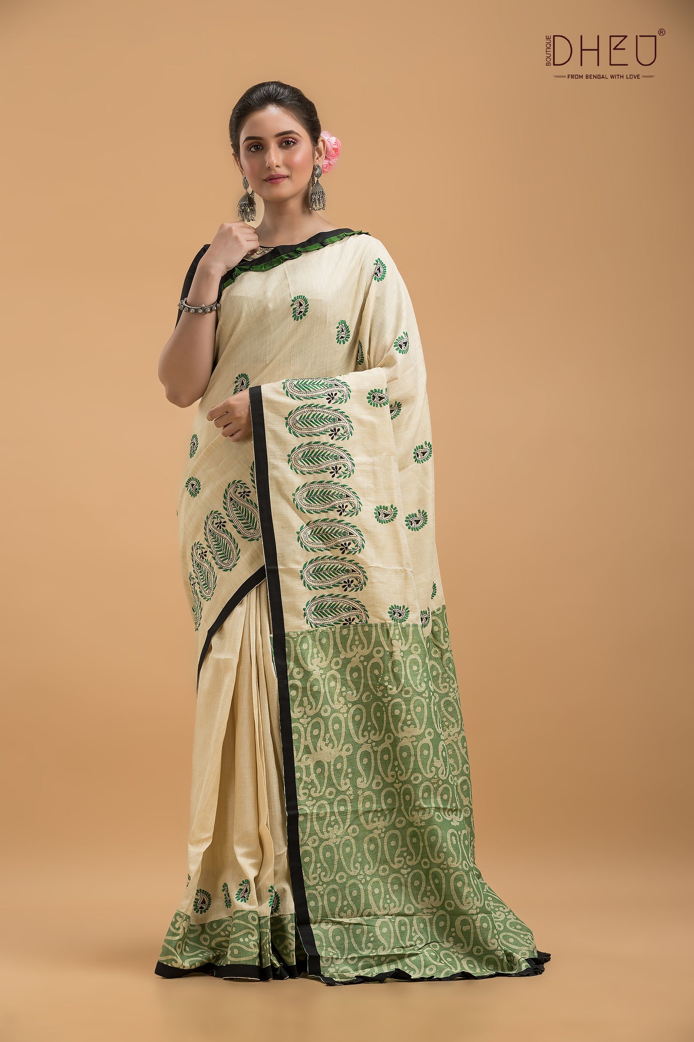 Sobuj Dip- Saree, Kurta & Dhoti(Optional) Couple Set