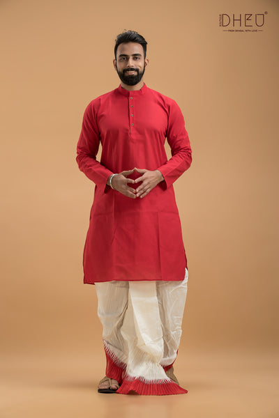 Red & White- Dhoti Kurta Full Set