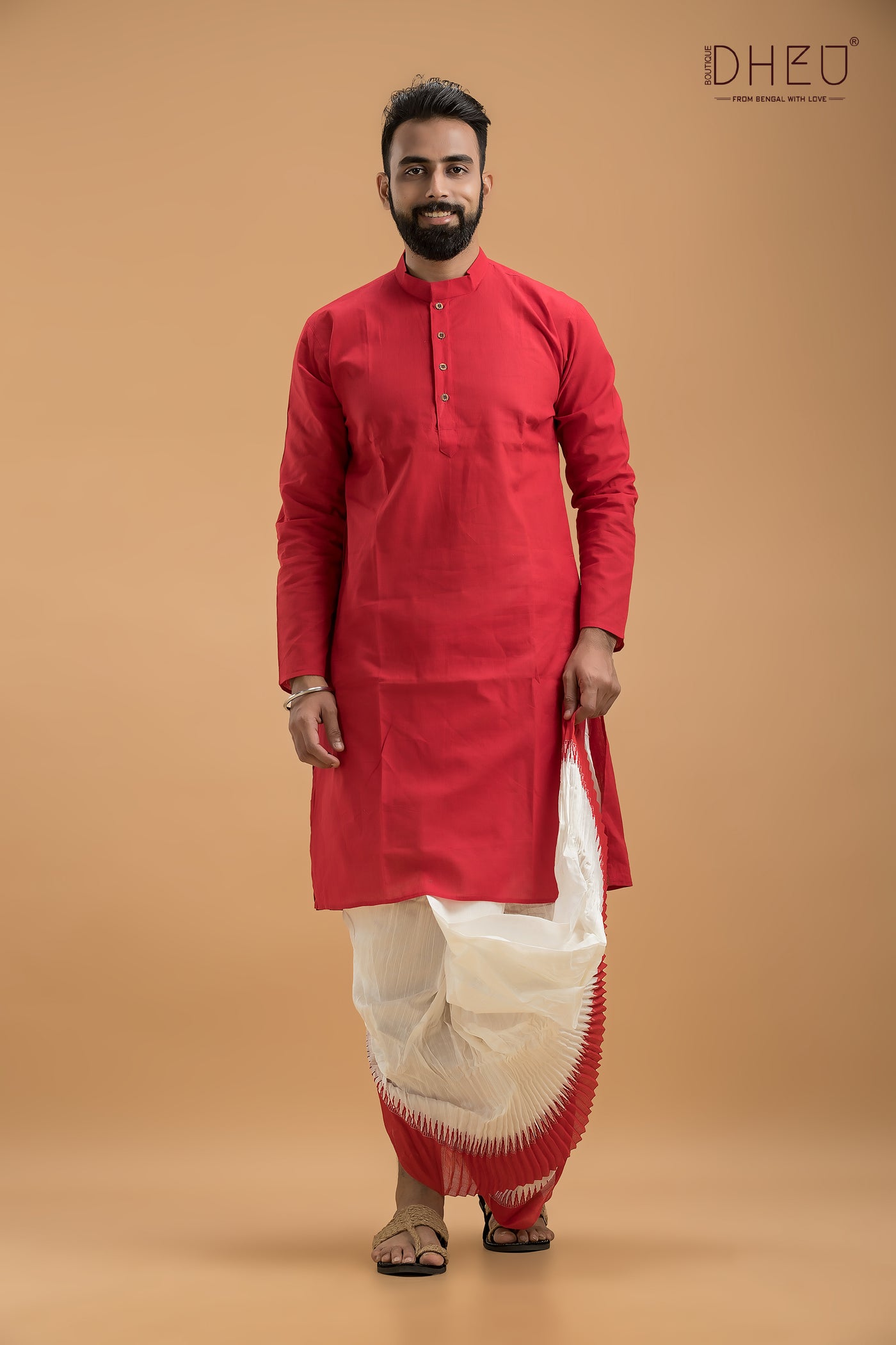 Red & White- Dhoti Kurta Full Set