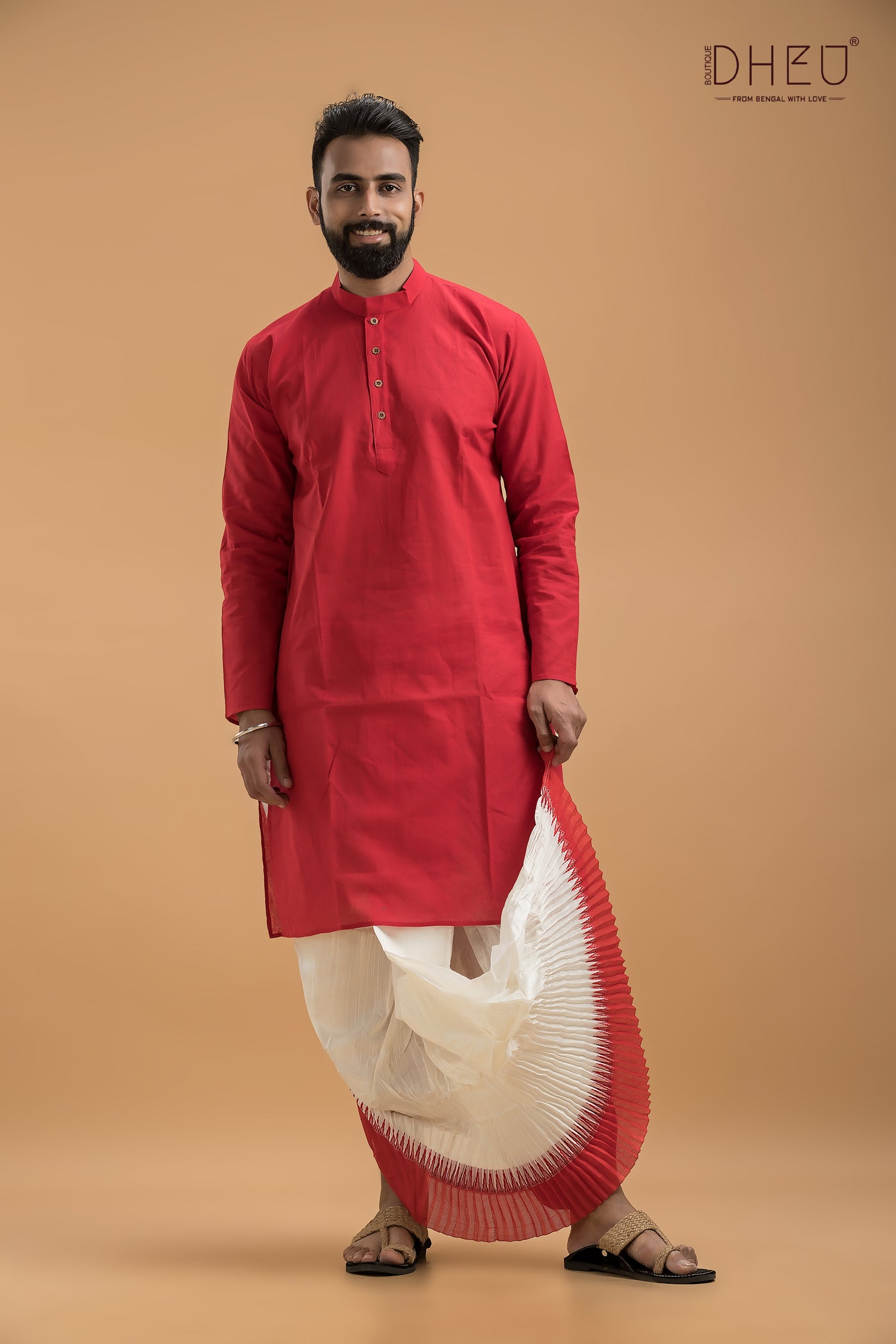 Red & White- Dhoti Kurta Full Set