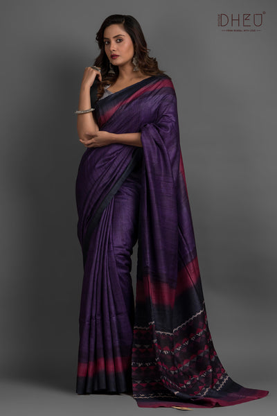 Pure Tussar Fab Printed Saree (Silk Mark Certified)