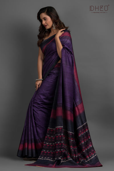 Pure Tussar Fab Printed Saree (Silk Mark Certified)