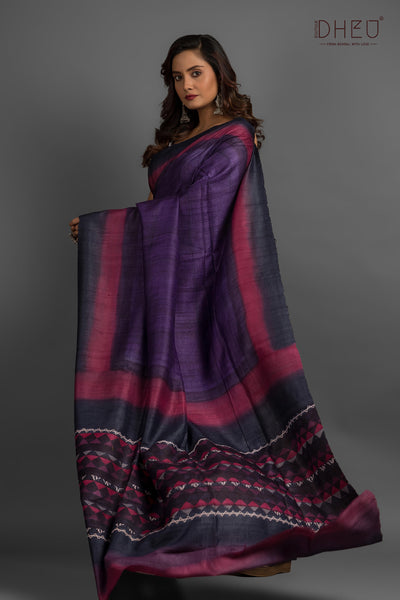 Pure Tussar Fab Printed Saree (Silk Mark Certified)