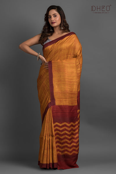 Pure Tussar Fab Printed Saree (Silk Mark Certified)