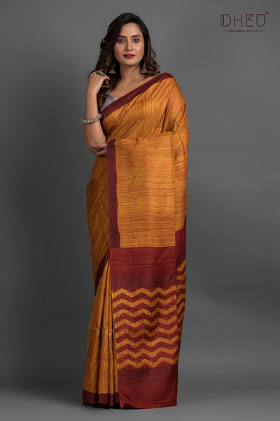 Pure Tussar Fab Printed Saree (Silk Mark Certified)