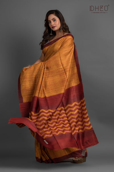 Pure Tussar Fab Printed Saree (Silk Mark Certified)