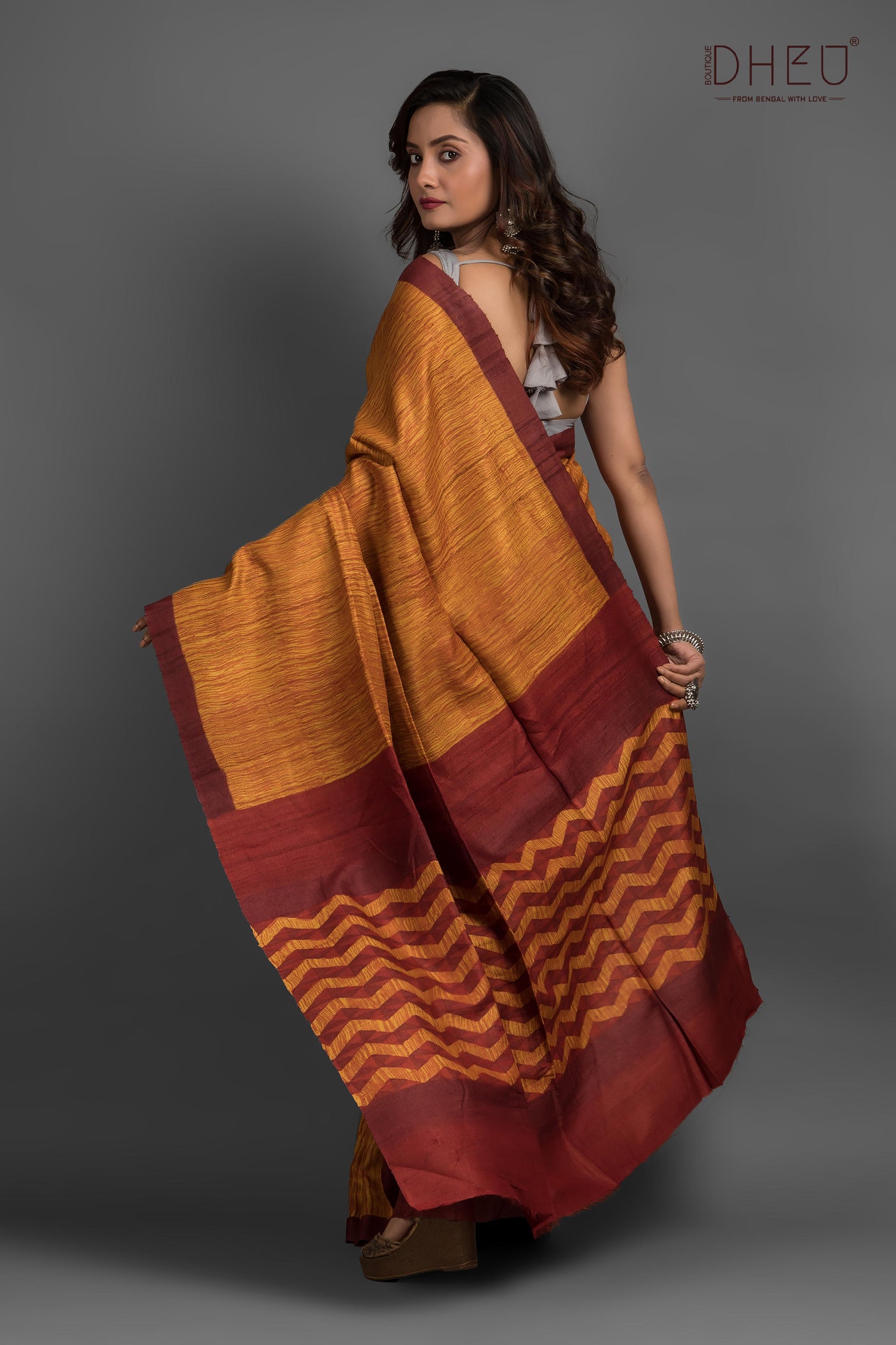 Pure Tussar Fab Printed Saree (Silk Mark Certified)