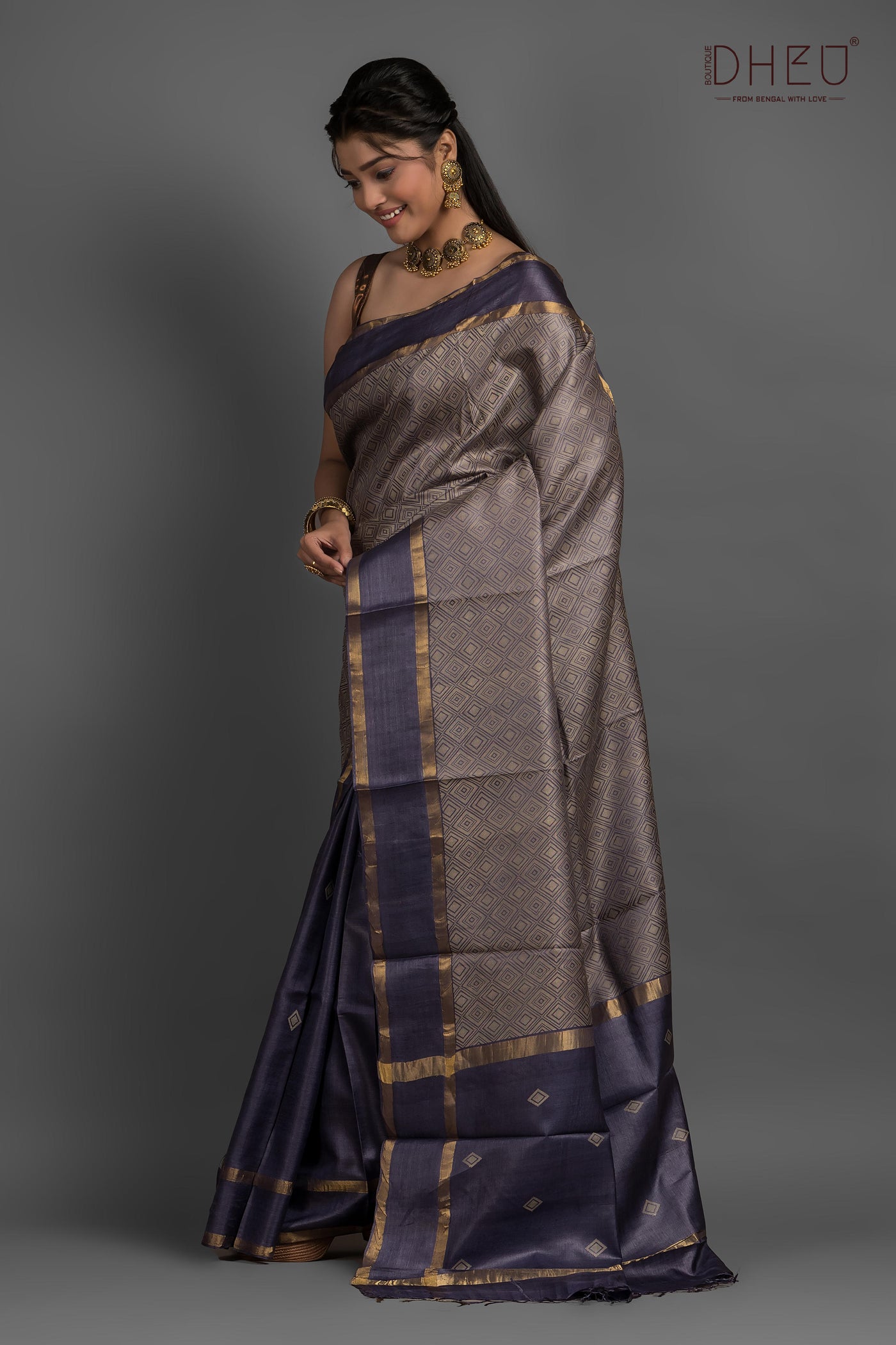 Pure Tussar Allover Weaving Saree (Silk Mark Certified)