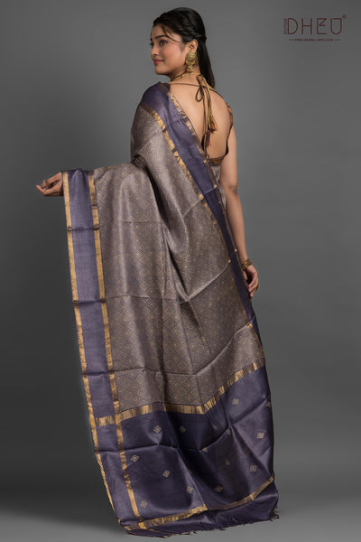 Pure Tussar Allover Weaving Saree (Silk Mark Certified)