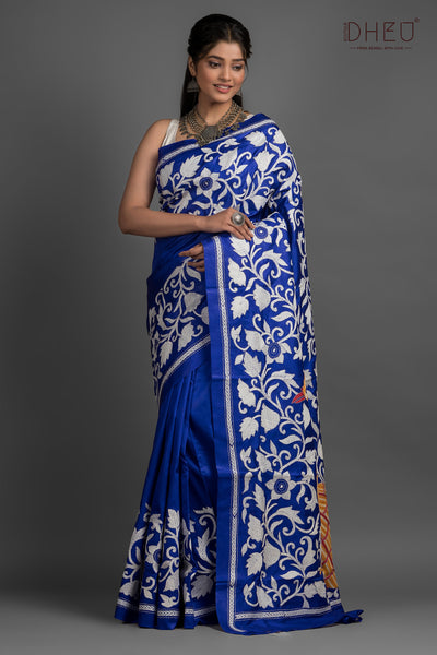 Pure Silk Kantha Stitch Saree (Silk Mark Certified)