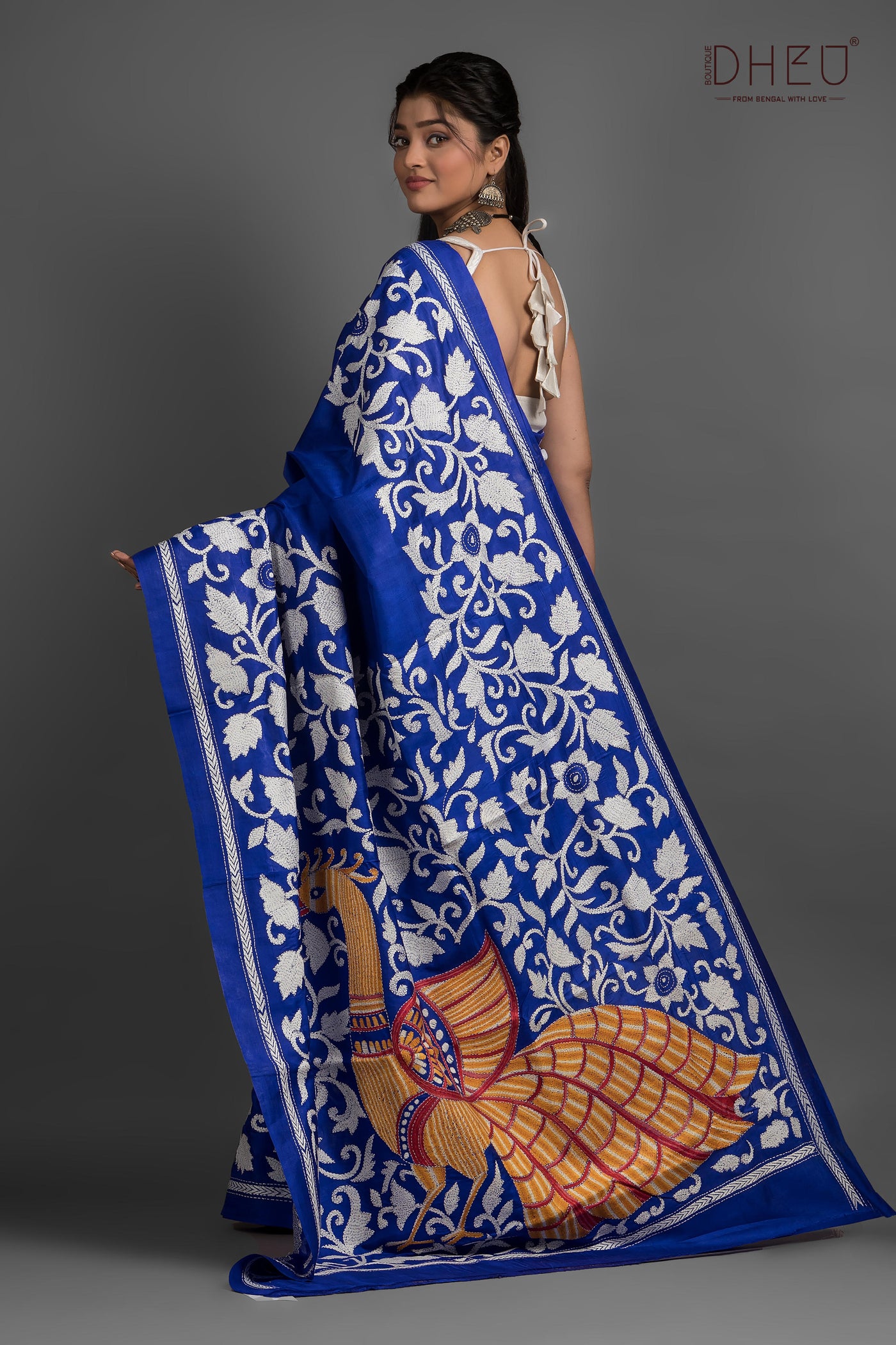 Pure Silk Kantha Stitch Saree (Silk Mark Certified)