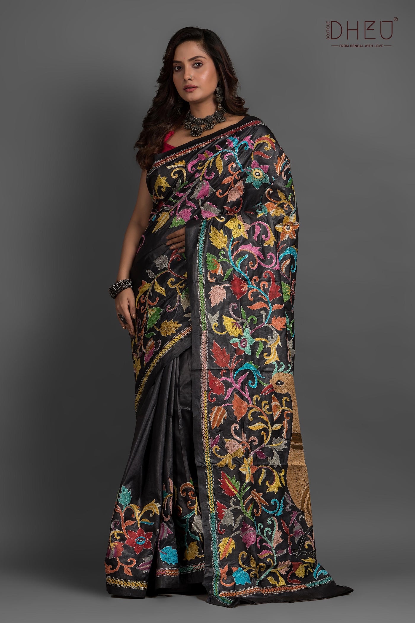 Pure Silk Kantha Stitch Saree (Silk Mark Certified)