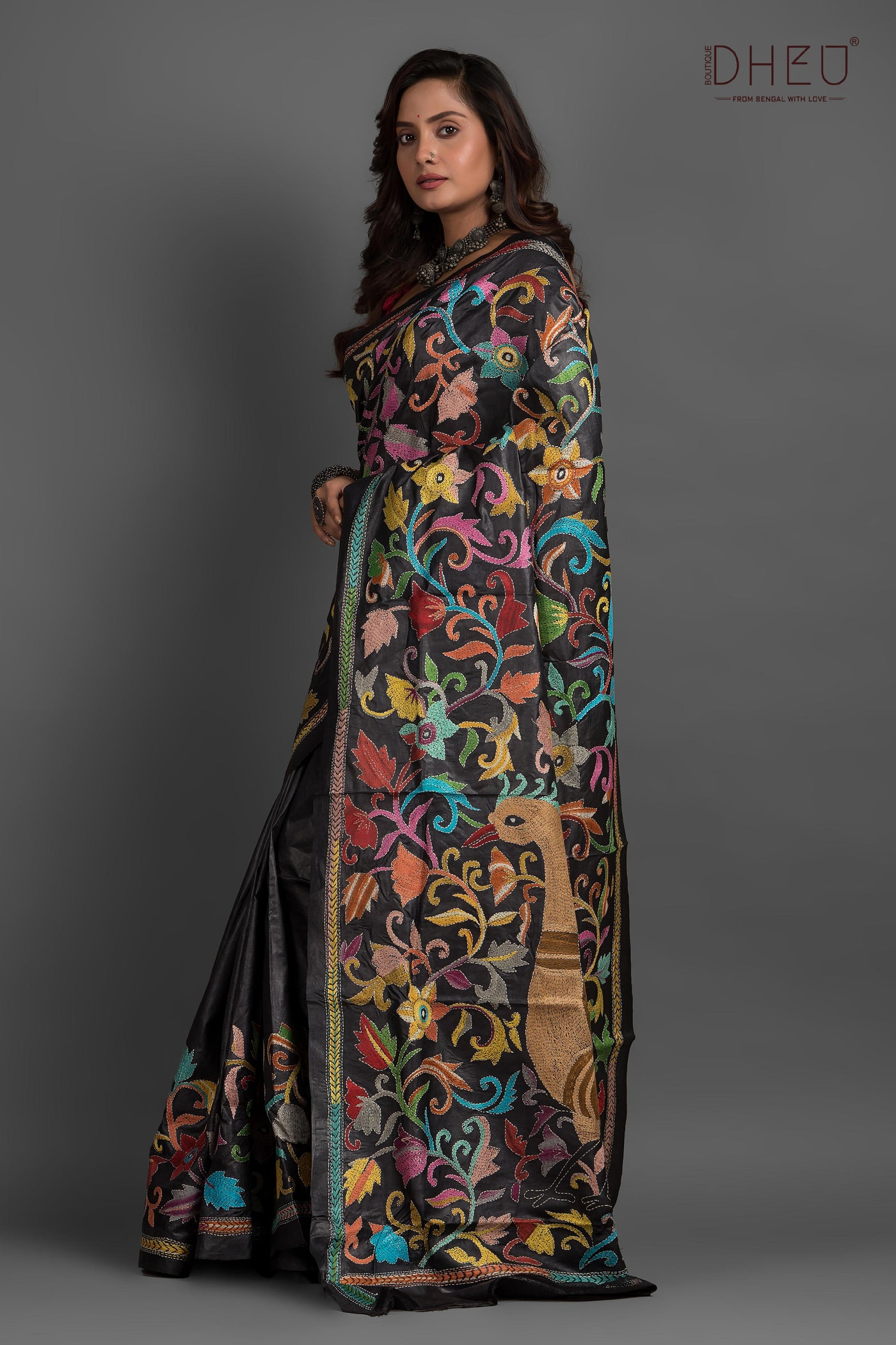 Pure Silk Kantha Stitch Saree (Silk Mark Certified)