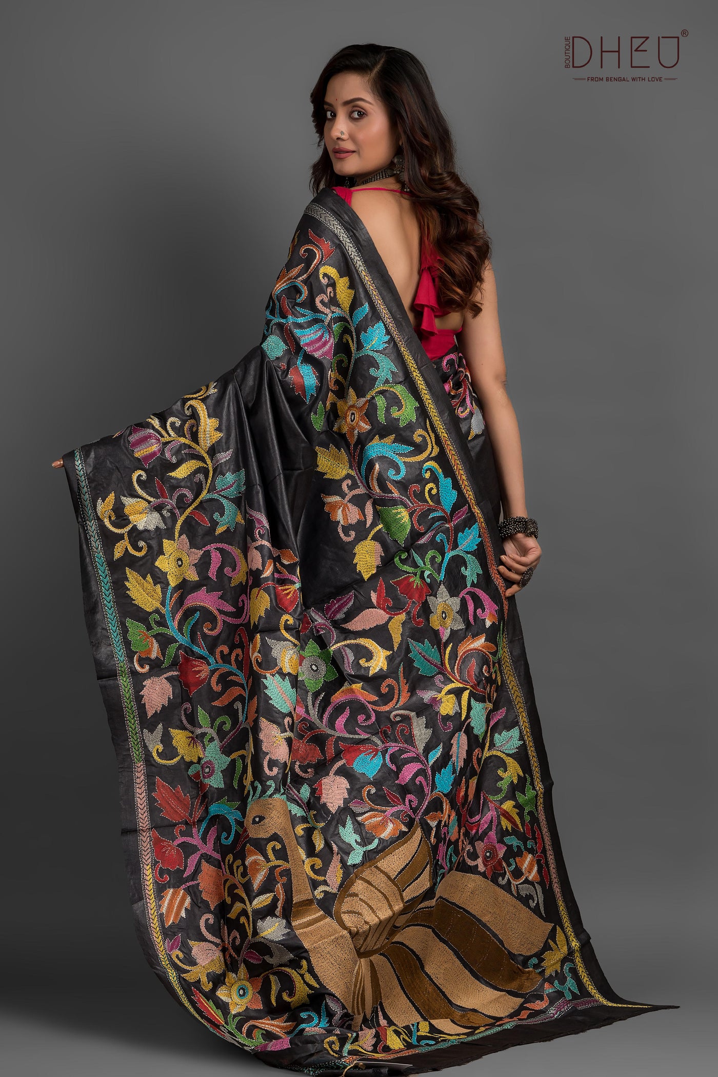 Pure Silk Kantha Stitch Saree (Silk Mark Certified)