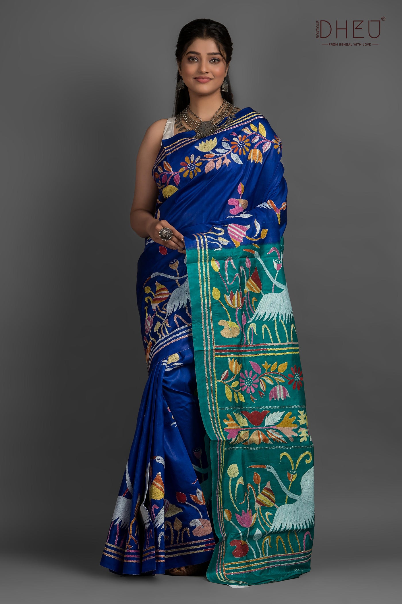 Pure Silk Kantha Stitch Saree (Silk Mark Certified)