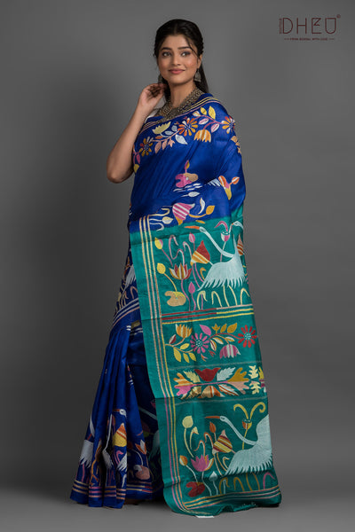 Pure Silk Kantha Stitch Saree (Silk Mark Certified)