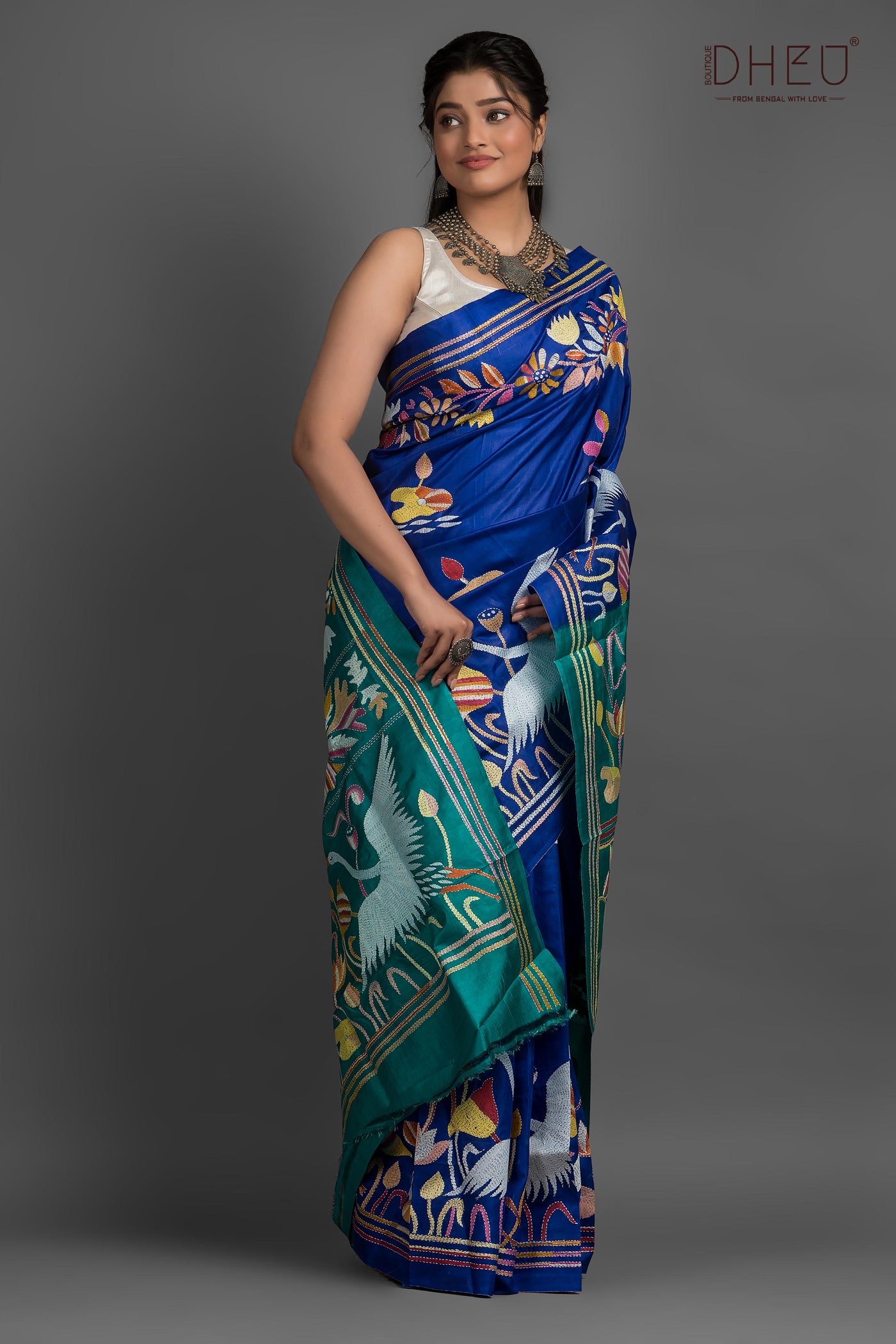 Pure Silk Kantha Stitch Saree (Silk Mark Certified)