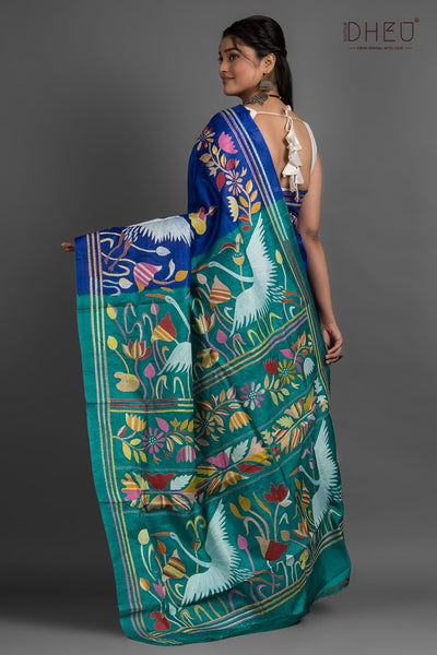 Pure Silk Kantha Stitch Saree (Silk Mark Certified)