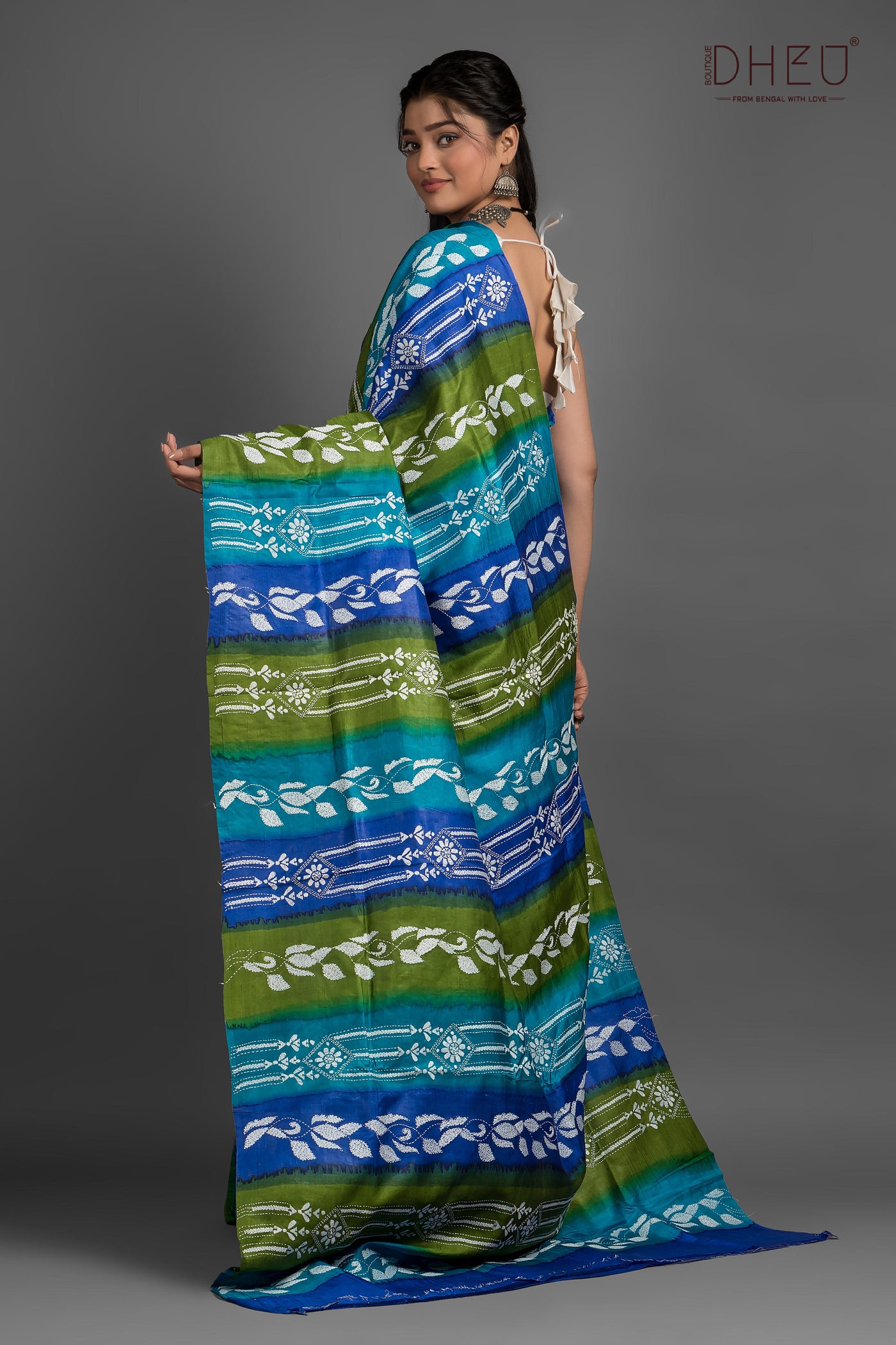 Pure Silk Kantha Stitch Saree (Silk Mark Certified)