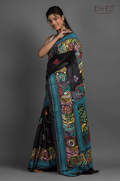 Pure Silk Kantha Stitch Saree (Silk Mark Certified)