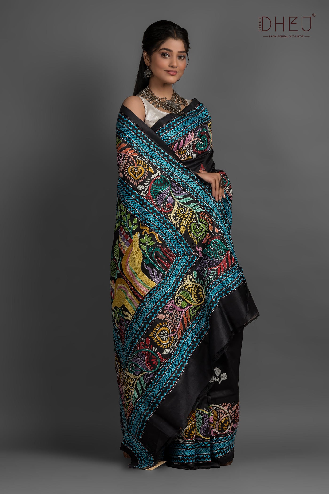 Pure Silk Kantha Stitch Saree (Silk Mark Certified)