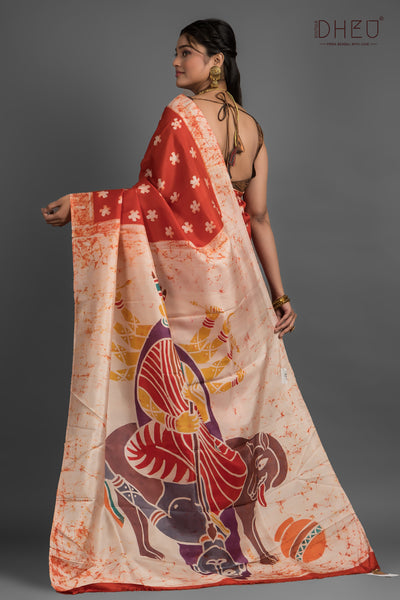 Durga-Bishnupuri Silk Batik Saree (Silk Mark Certified)