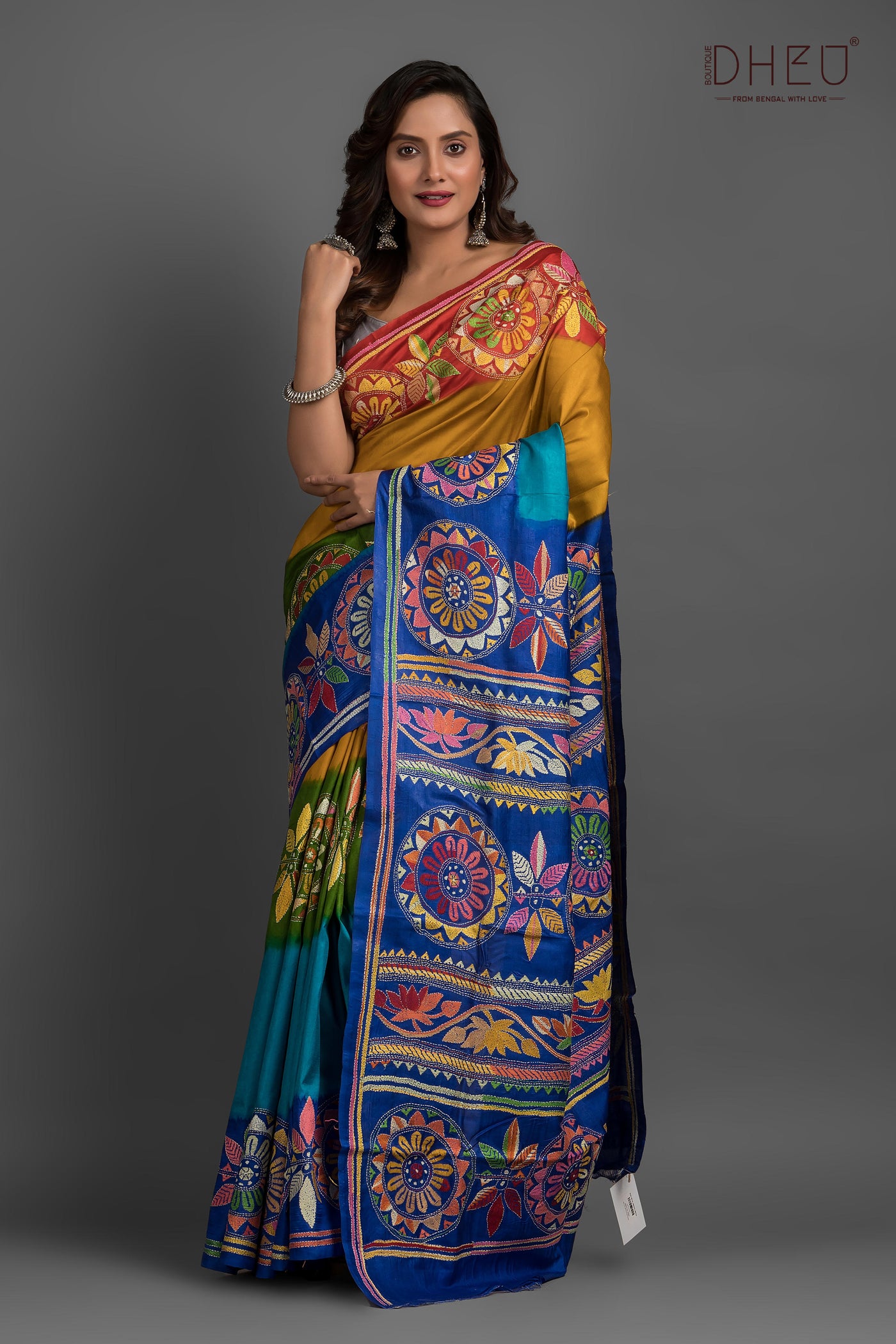 Pure Bishnupuri Silk Kantha Saree (With Silk Mark Certified)