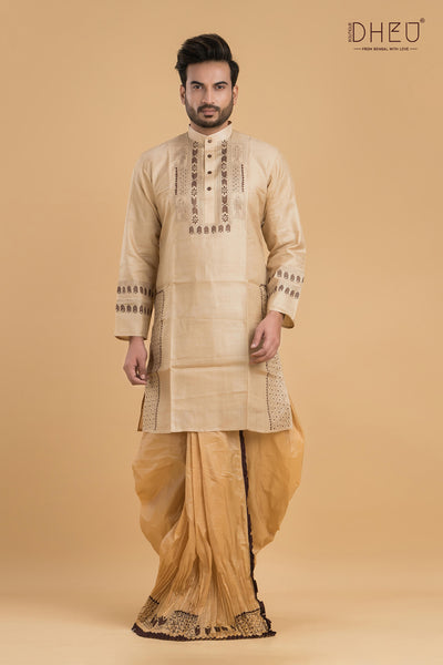 Exclusive Tussar Silk Kurta & Dhoti(Optional) Set