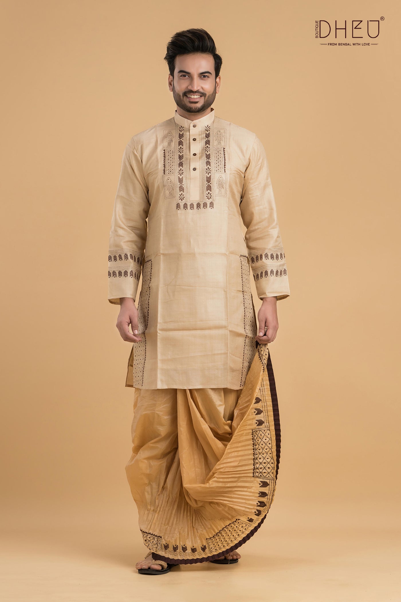 Exclusive Tussar Silk Kurta & Dhoti(Optional) Set