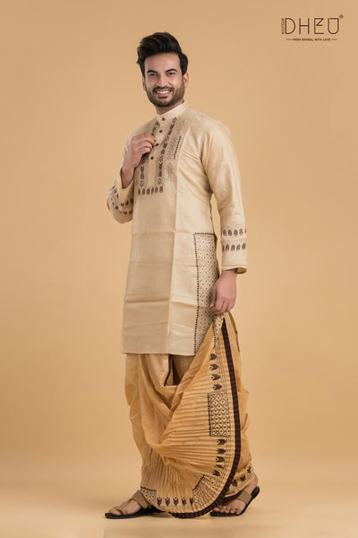 Exclusive Tussar Silk Kurta & Dhoti(Optional) Set