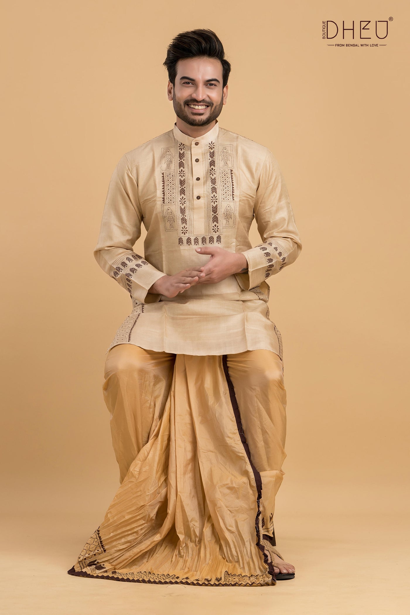 Exclusive Tussar Silk Kurta & Dhoti(Optional) Set