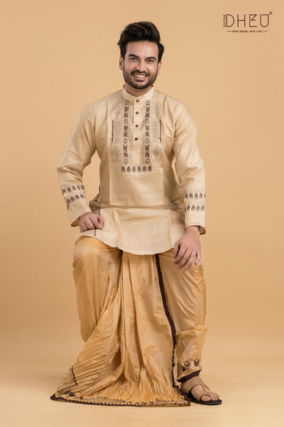 Exclusive Tussar Silk Kurta & Dhoti(Optional) Set