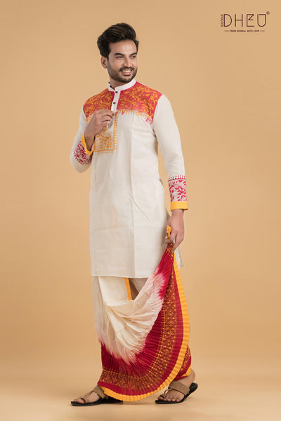 Designer Kantha Stitched Kurta & Dhoti(Optional)Set