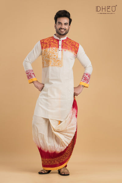 Designer Kantha Stitched Kurta & Dhoti(Optional)Set