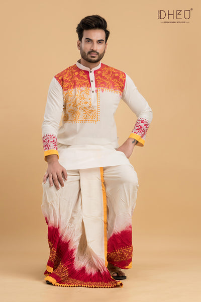 Designer Kantha Stitched Kurta & Dhoti(Optional)Set