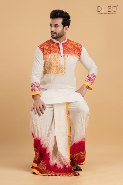 Designer Kantha Stitched Kurta & Dhoti(Optional)Set