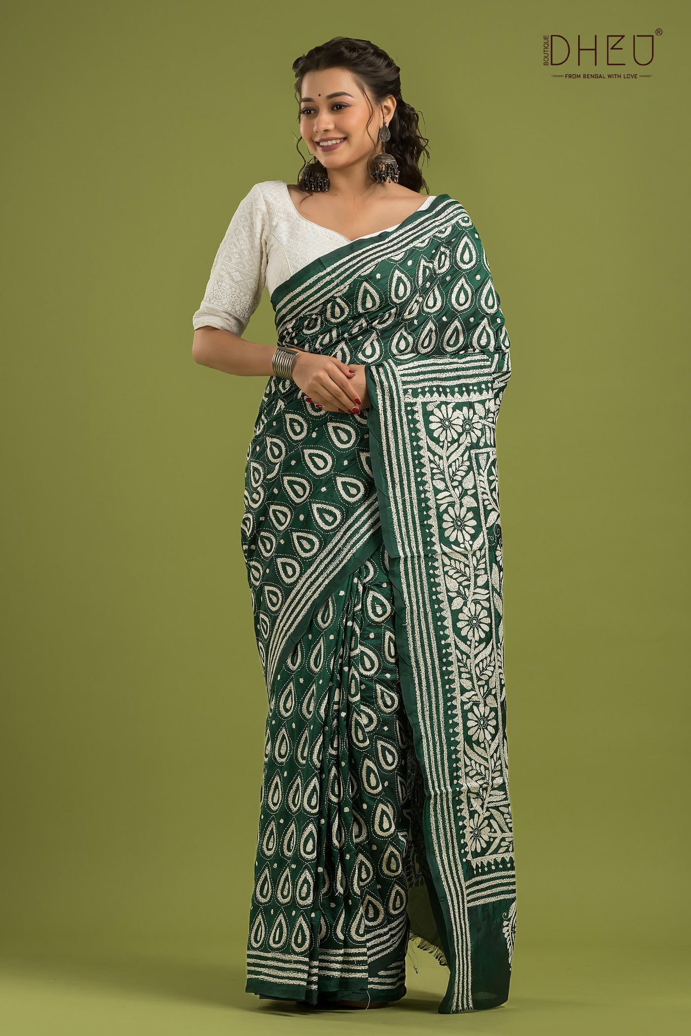 Bangalore Silk Kantha Stitch Saree (Silk Mark Certified)