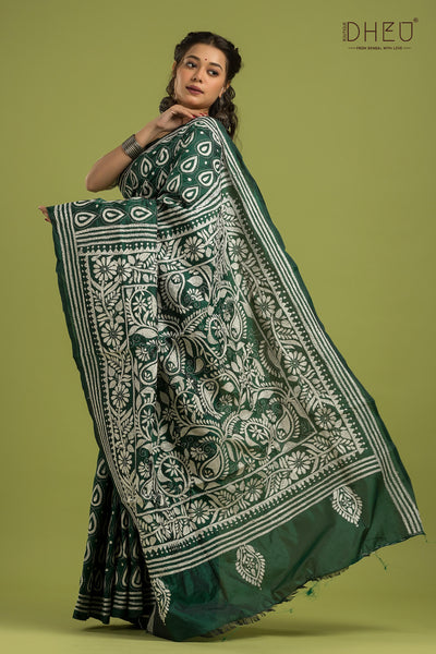 Bangalore Silk Kantha Stitch Saree (Silk Mark Certified)