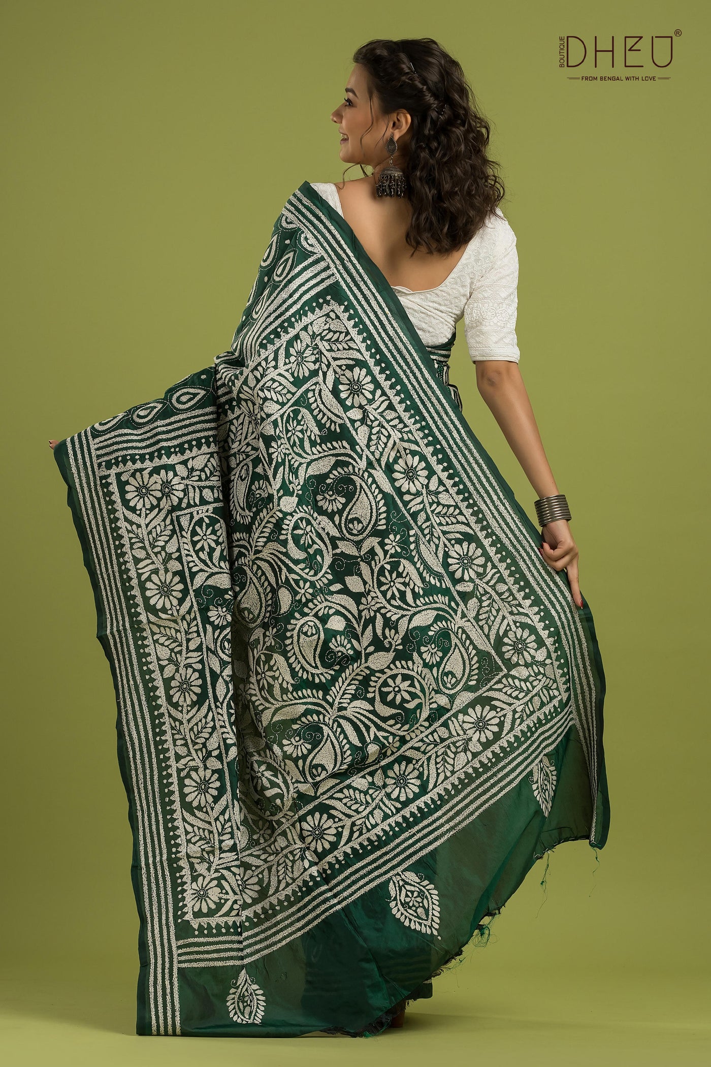 Bangalore Silk Kantha Stitch Saree (Silk Mark Certified)