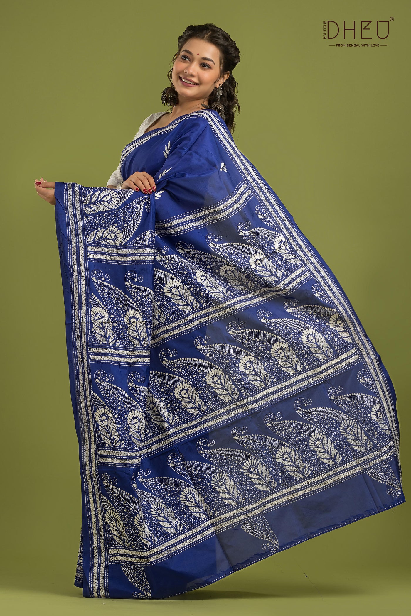 Bangalore Silk Kantha Stitch Saree (Silk Mark Certified)