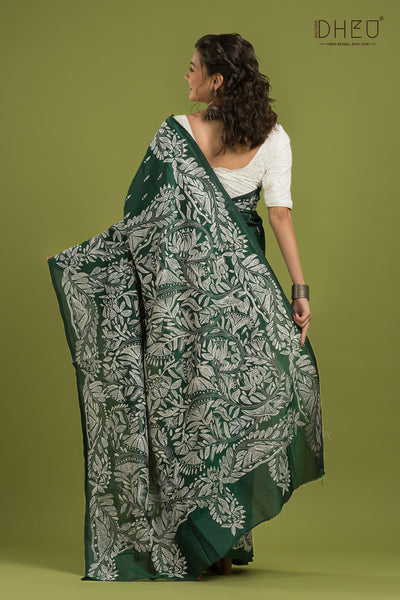 Bangalore Silk Kantha Stitch Saree (Silk Mark Certified)