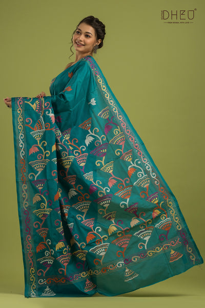 Bangalore Silk Kantha Stitch Saree (Silk Mark Certified)