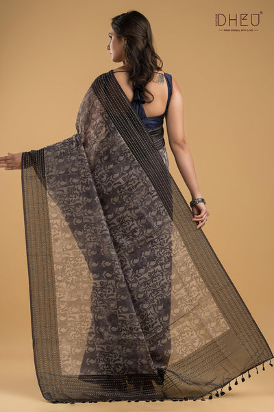 Handloom Silk Kantha Stitch Border Saree