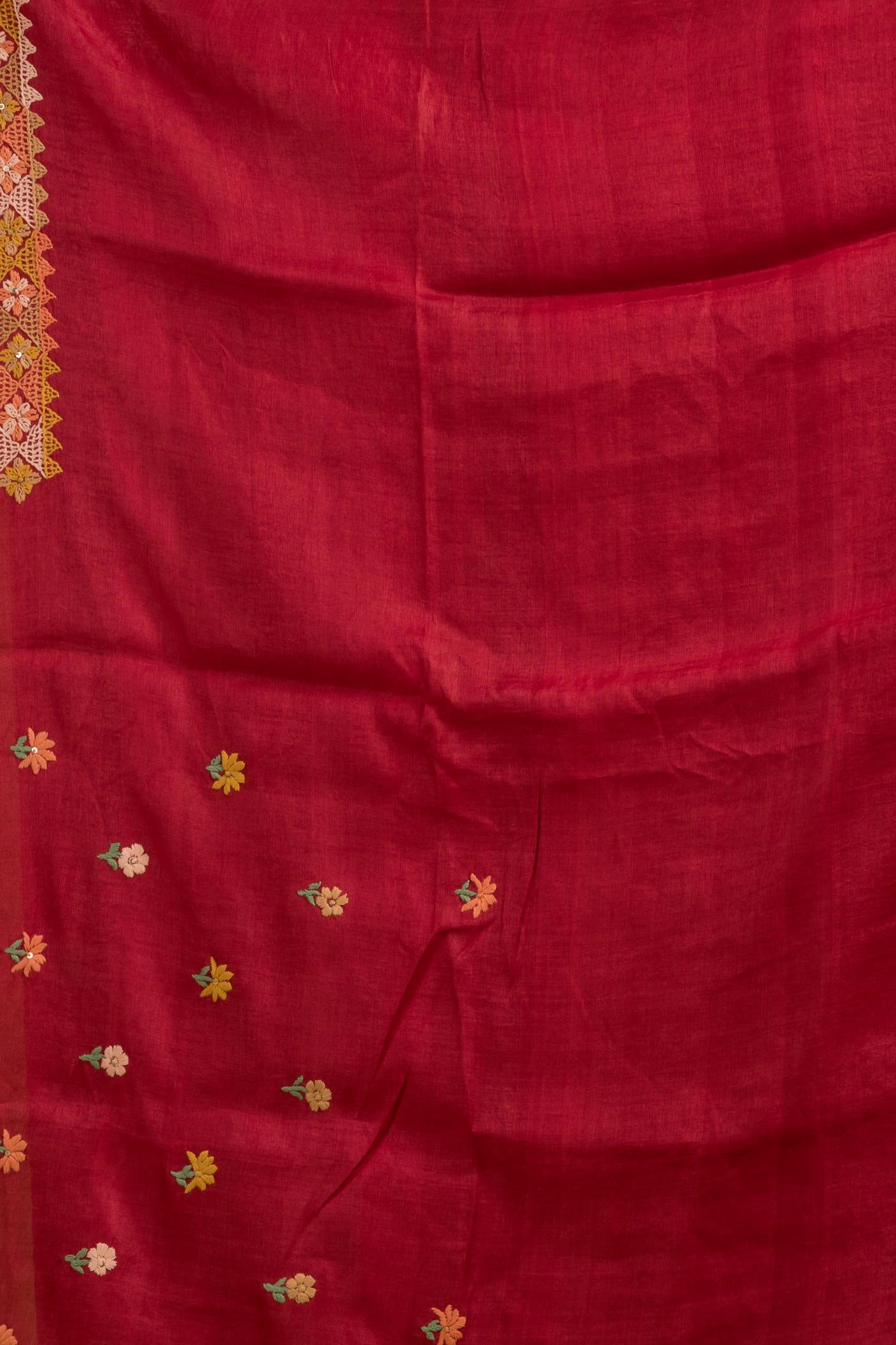 Pure Tussar Silk Kantha Stitch Saree (Silk Mark Certified)