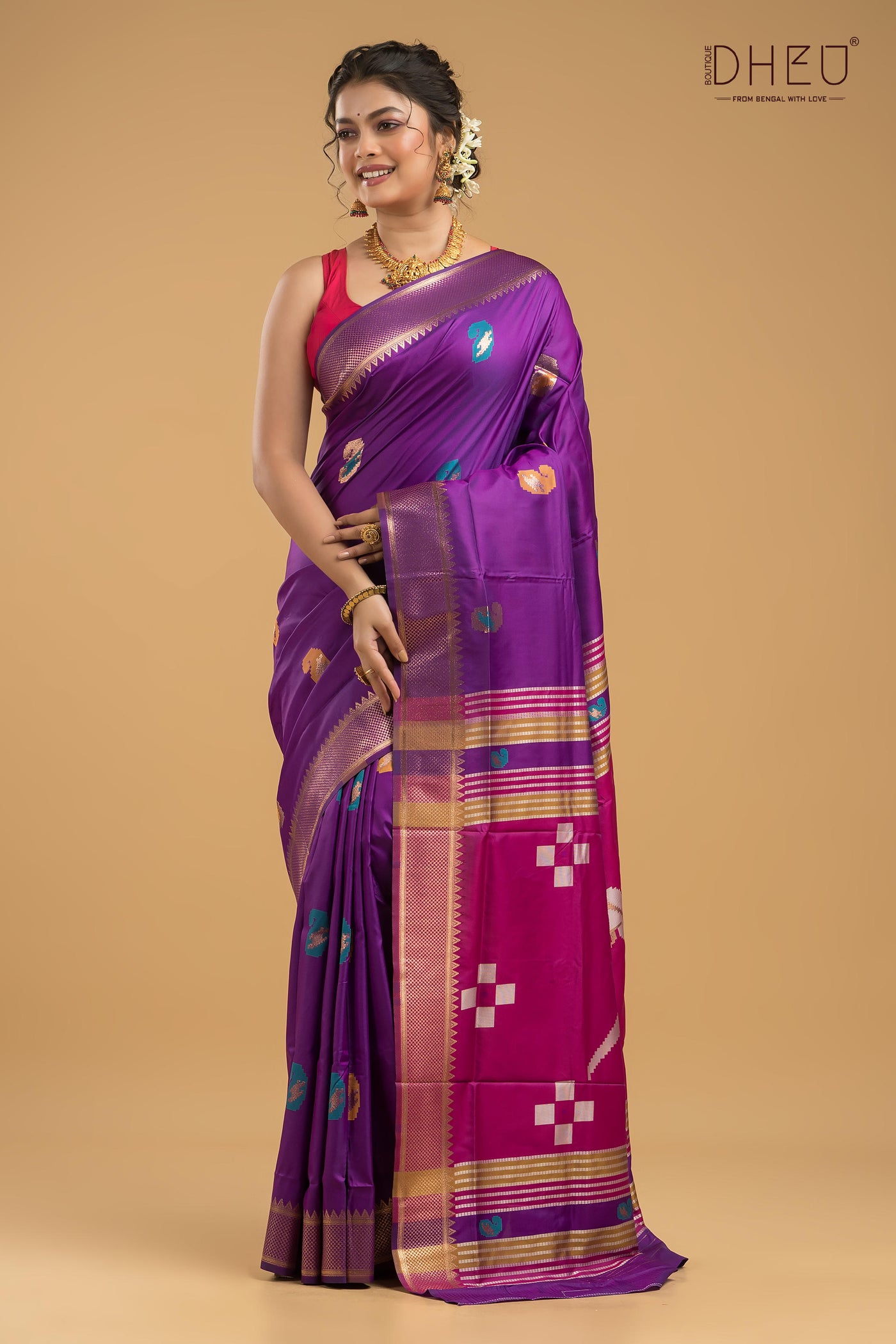 Designer Aam Buti Semi Katan Silk Saree