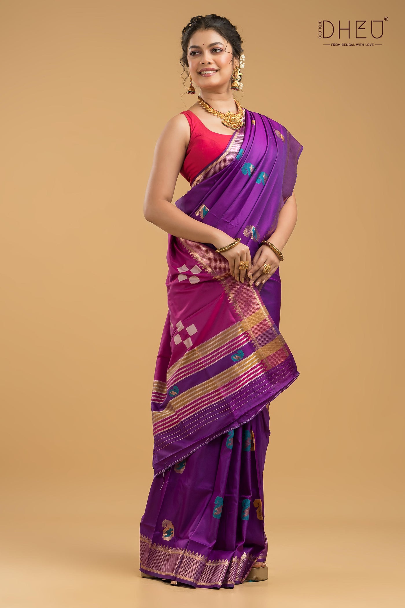 Designer Aam Buti Semi Katan Silk Saree