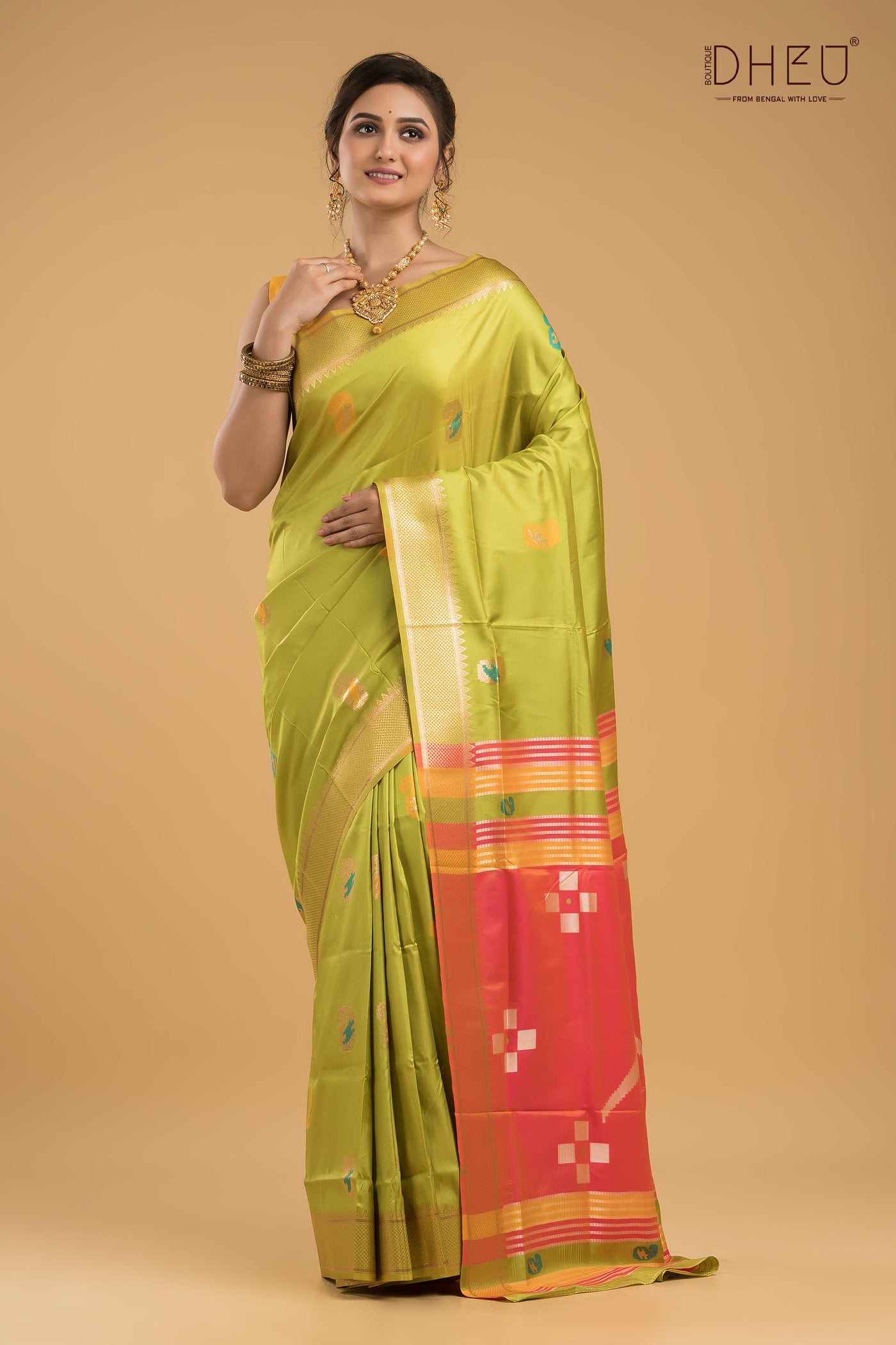 Designer Aam Buti Semi Katan Silk Saree