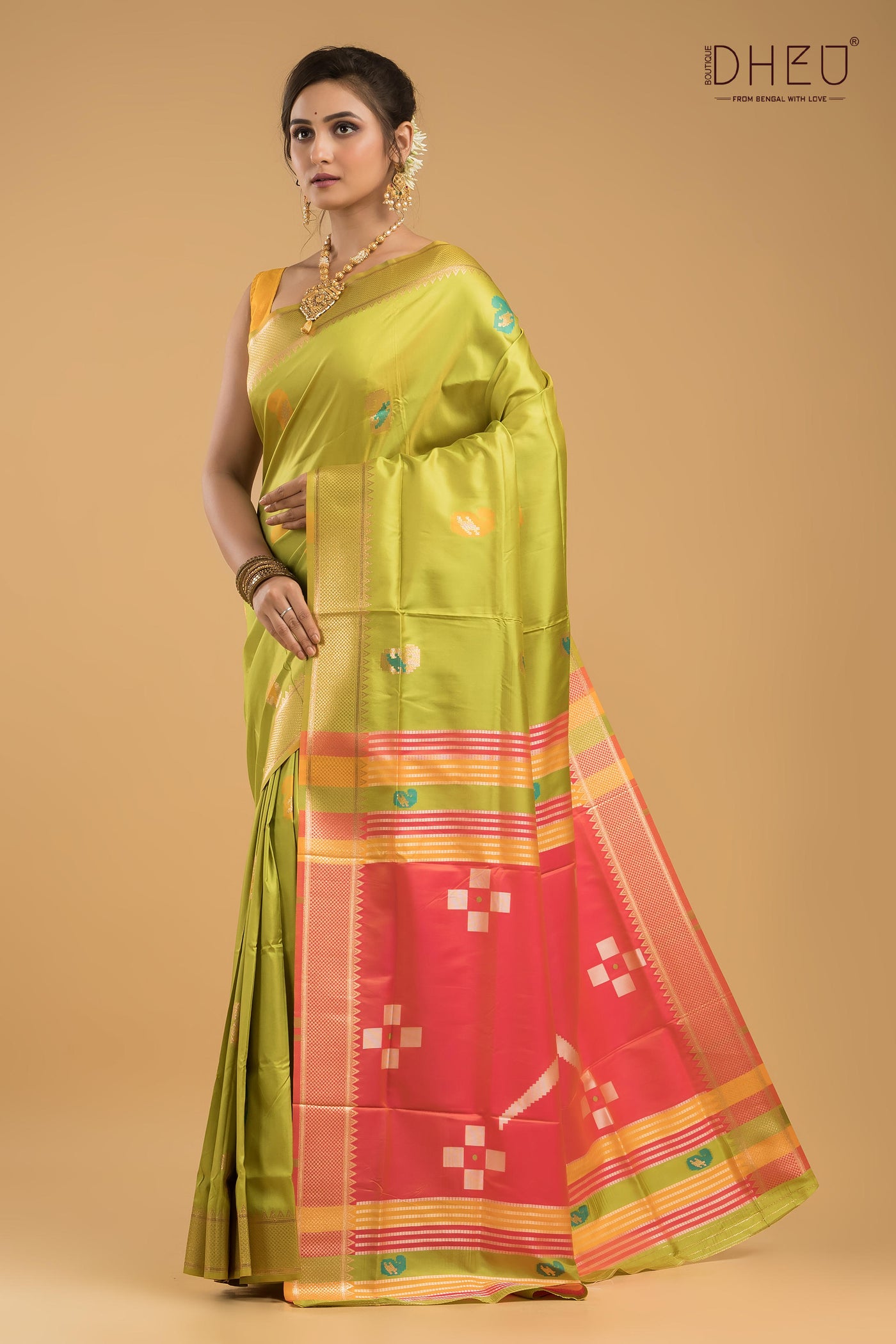 Designer Aam Buti Semi Katan Silk Saree