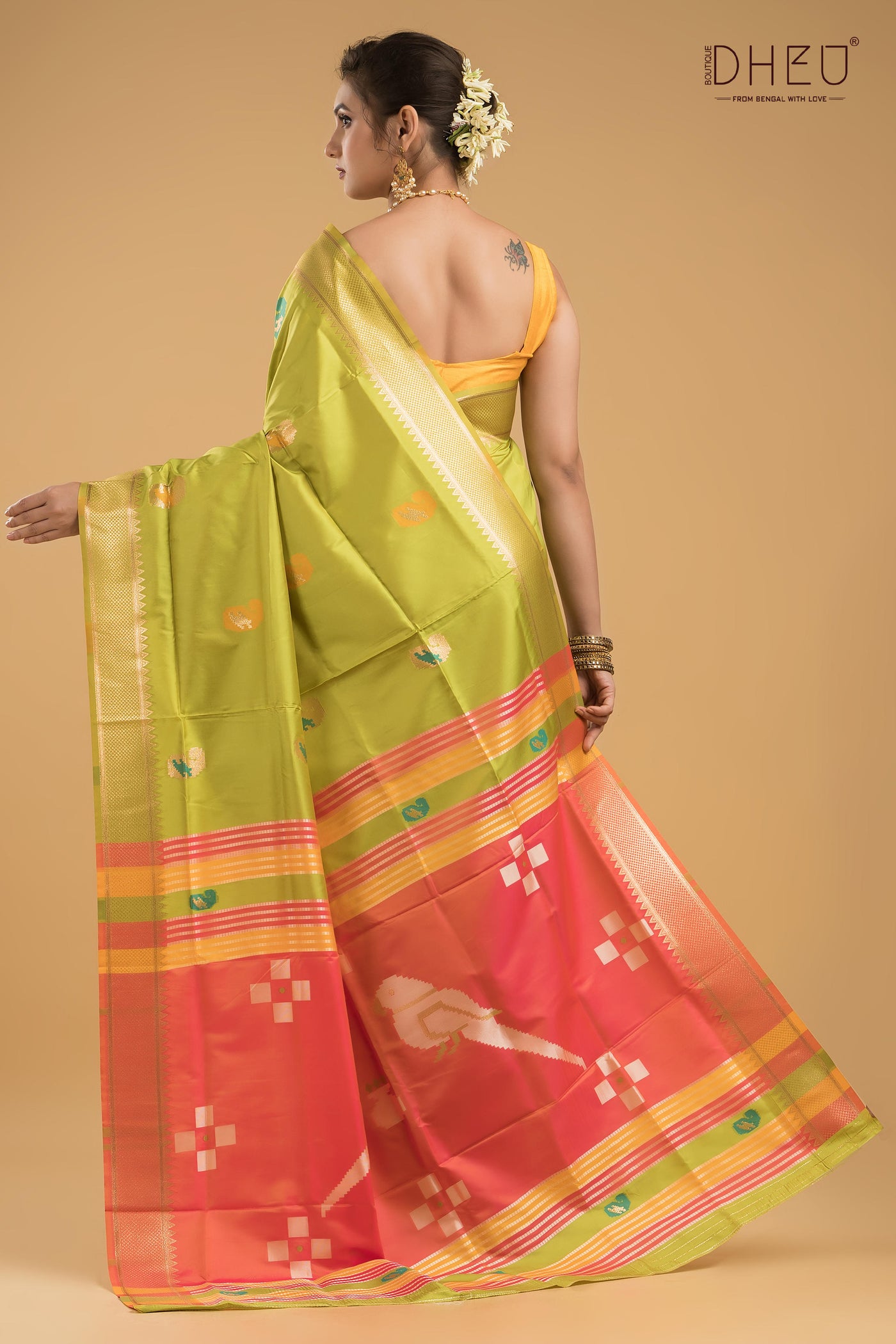 Designer Aam Buti Semi Katan Silk Saree