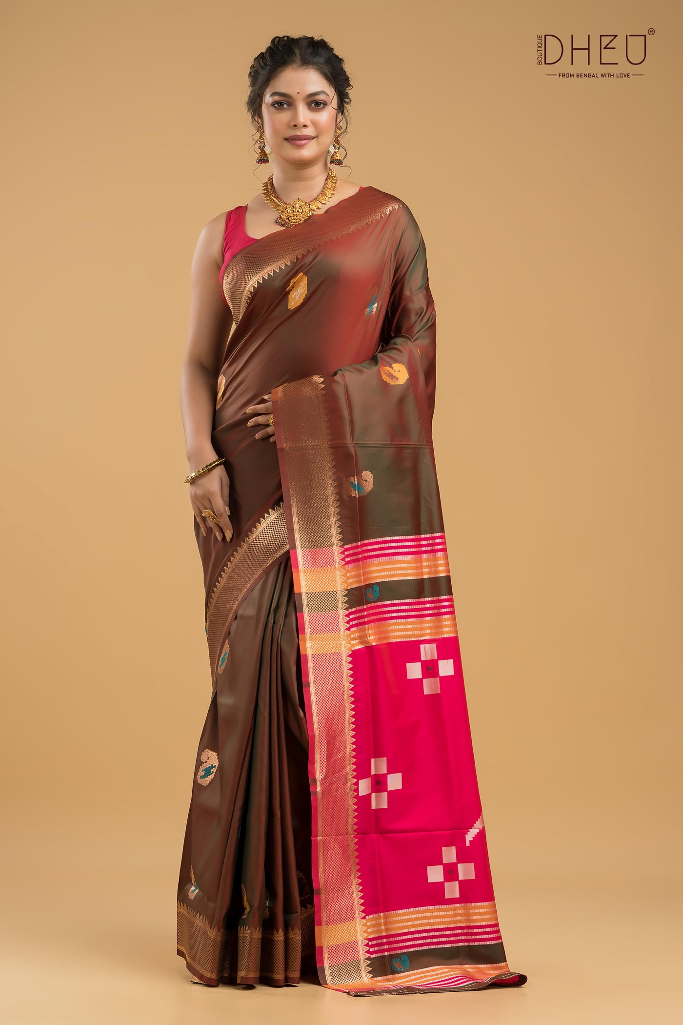 Designer Aam Buti Semi Katan Silk Saree